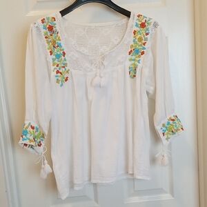 Embroidered White Boho Top